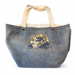 Vintage Denim Pittsburgh PITT Panther Tote Bag Distressed Canvas Shoulder Bag